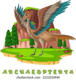 Dinosaur wordcard for archaeopteryx illustration