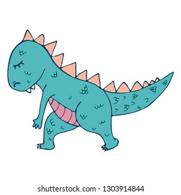 Dinosaur in yoga asanas, hand drawn vector illustration