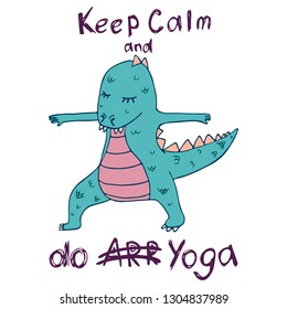 Dinosaur in yoga asanas, hand drawn vector illustration