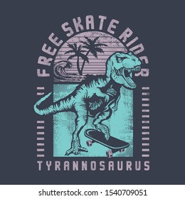 Dinosaurand  skate illustration, skate rider  typography, tee shirt graphics, vectors,dinosaur  hand drawing 