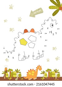 Dinosaurs activities for kids. Dot to dot game – cute little dinosaur. Numbers games for kids. Coloring page. Vector illustration.