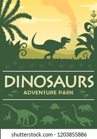 Dinosaurs adenture park poster prehistoric world dinosaurs silhouette and a place for text vector illustration