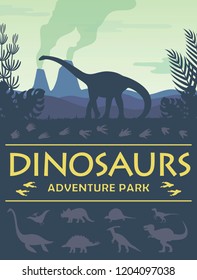 Dinosaurs adenture park poster prehistoric world dinosaurs silhouette and a place for text vector illustration