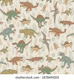 Dinosaurs adventure safari vector seamless hand drawn pattern
