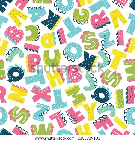 Dinosaurs Alphabet. ABC seamless vector pattern in a cute cartoon style. Perfect print for children's textiles and products 