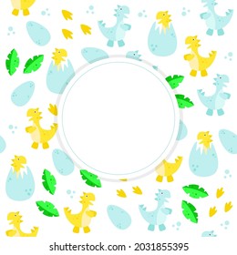 Dinosaurs background, on a white background. Vector graphics. Tyrannosaurus rex, Jurassic, dinosaur egg. Place for your text. Holiday theme, birthday. entertainment. Design for covers, books.