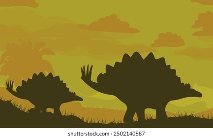 Dinosaurs BC. Landscape of prehistoric nature. Vector illustration