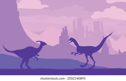 Dinosaurs BC. Landscape of prehistoric nature. Vector illustration