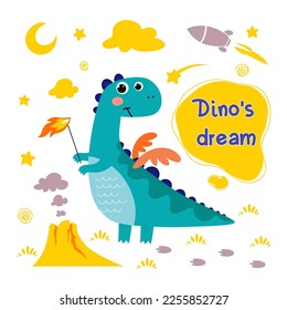 dinosaur's big dream. vector illustration