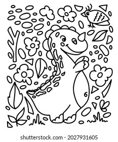 Dinosaurs in black outline isolated on white background, dino clipart collection of cartoon animals for coloring book, nursery, posters and children room. Vector illustration