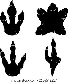 Silhouette De Dinosaurios Black Paw Con Diseño De Logotipo De Impresión De Pies De Cuchillo. Conjunto De Colección De Dibujo A Mano Del Vector Aislado En Fondo Blanco