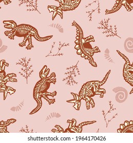 Dinosaurs Bones with other Plant Fossils Science Vector Seamless Pattern