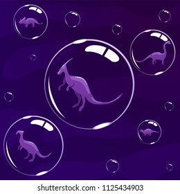 Dinosaurs in the bubble. Space. Cosmos. Purple