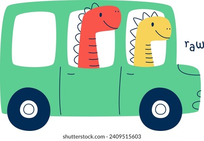 Dinosaurios En Ilustración Del Vector De Coche