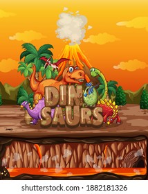 Dinosaurs cartoon character in nature scene illustration