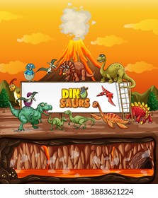 Dinosaurs cartoon character in nature scene illustration
