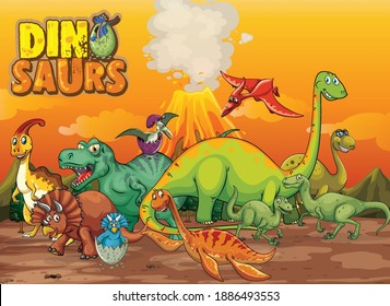 Dinosaurs cartoon character in nature scene illustration