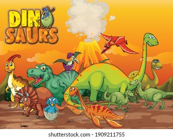 Dinosaurs cartoon character in nature scene illustration