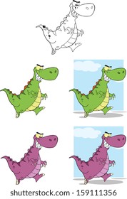 Dinosaurs Cartoon Characters. Vector Collection Set