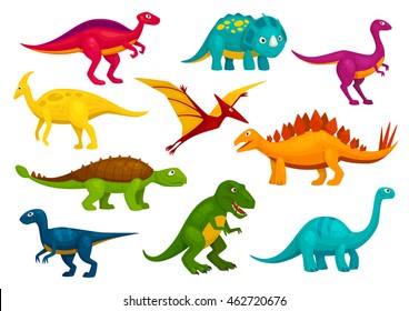 Dinosaurs cartoon collection. Cute t-rex, tyrannosaurus, pterosaur, pterodactyl toy characters. Vector animals