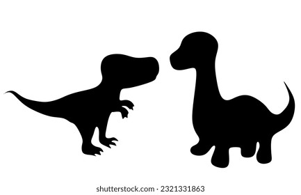 Dinosaurs cartoon illustration, dinosaur silhouette, dino vector, dino shadow, triceratops, stegosaurus, brontosaurus, t rex, parasaurolophus. and hatched dinosaur egg.