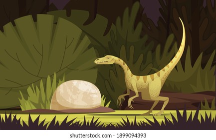 Dinosaurs cartoon illustration with eodromaeus ancient small predator from argentina flat vector illustration