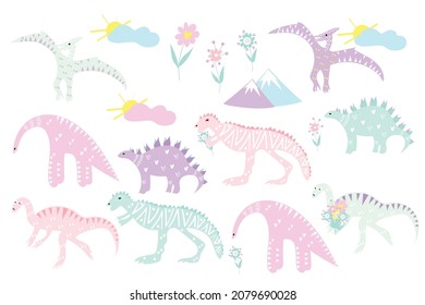 Dinosaurs cartoon illustrations, dinosaurs set