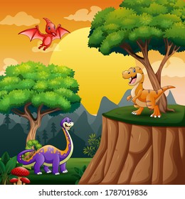 Dinosaurs cartoon in the jungle
