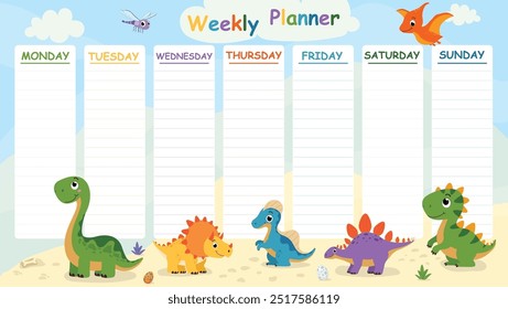 Dinosaurs cartoon stationery weekly planner