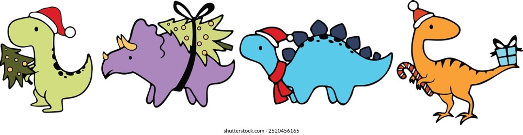 Dinosaurs Christmas Vector, Merry Dinomas, Dinosaur Lover, Christmas Vibes, I Believe in Santa and Dinosaurs Vector, Funny Dino Xmas Vector