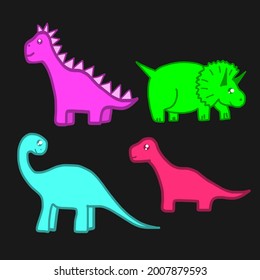 Dinosaurs. Clipart set of cute colored dinosaurs. T-rex, diplodocus, triceratops pterodactel