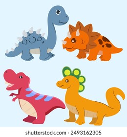 Dinosaurs collection Cute character Isolated on a white background funny dinosaurs collection set for greeting card design, congratulation and invitation postcard creation.