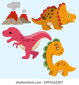 Dinosaurs collection Cute character Isolated on a white background funny dinosaurs collection set for greeting card design, congratulation and invitation postcard creation.