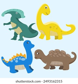 Dinosaurs collection Cute character Isolated on a white background funny dinosaurs collection set for greeting card design, congratulation and invitation postcard creation.