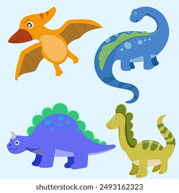 Dinosaurs collection Cute character Isolated on a white background funny dinosaurs collection set for greeting card design, congratulation and invitation postcard creation.