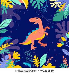 Dinosaurs collection, different types of prehistoric animals, cute illustration for children