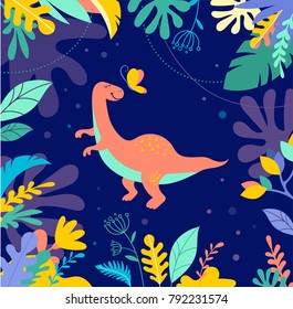 Dinosaurs collection, different types of prehistoric animals, cute illustration for children