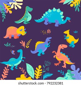 Dinosaurs collection, different types of prehistoric animals, cute illustration for children