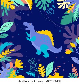 Dinosaurs collection, different types of prehistoric animals, cute illustration for children