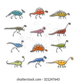 Dinosaurs collection, sketch for your design. Vector illustration