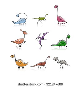 Dinosaurs collection, sketch for your design. Vector illustration
