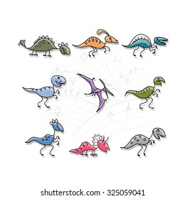 Dinosaurs collection, sketch for your design. Vector illustration