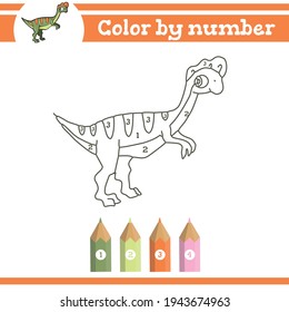 Dinosaurs Color by numbers. Coloring page for preschool children. Learn numbers for kindergartens and schools. Educational game.