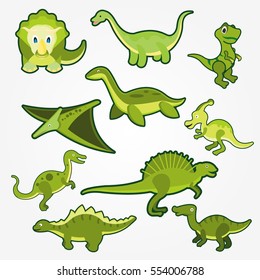Dinosaurs color icons set in cartoon style on white background vector illustration.