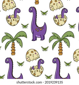 Dinosaurs. Colorful seamless pattern for decorating a children's room, fabric or textiles. Vector cartoon style.