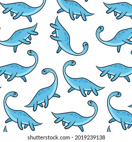 Dinosaurs. Colorful seamless pattern for decorating a children's room, fabric or textiles. Vector cartoon style.