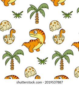 Dinosaurios. Colorido y sin costura para decorar una habitación, un tejido o unos textiles para niños. Estilo de dibujos animados vectores.
