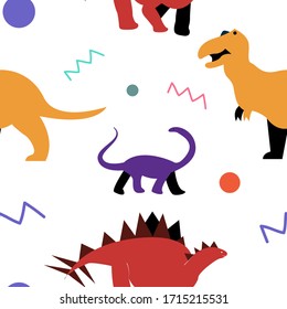 Dinosaurs colorful vector seamless pattern for kids