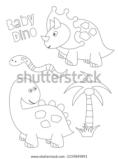 Dinosaurs Coloring Page Printable Children Preschool: เวกเตอร์สต็อก ...