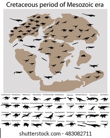 Dinosaurs Of Cretaceous Period Of Mesozoic Era On The Map